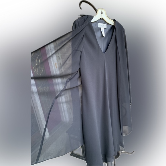 Jones Wear | Dress womens black long sheer sleeve, sheer overlay sz 12 - Picture 2 of 9